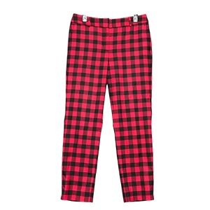 Talbots Hampshire Ankle Pants Red Black Buffalo Check Plaid Women's 8 Wool Blend